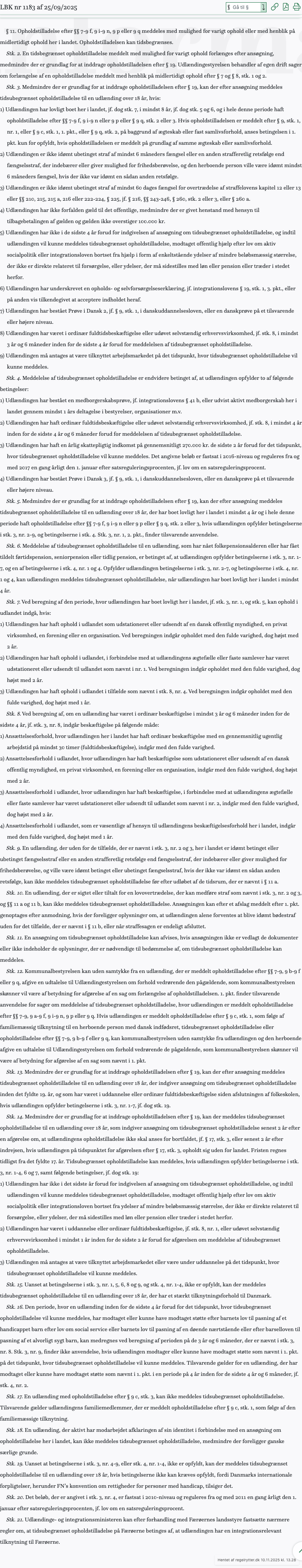 Screenshot af § 11. fra retsinformation.dk