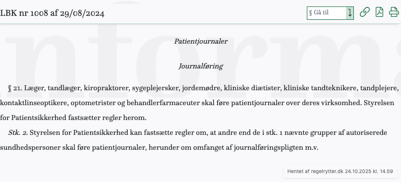 Screenshot af § 21. fra retsinformation.dk
