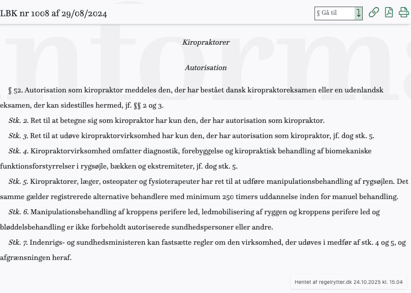Screenshot af § 52. fra retsinformation.dk