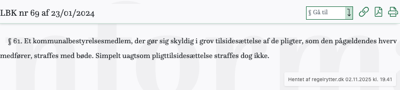 Screenshot af § 61. fra retsinformation.dk