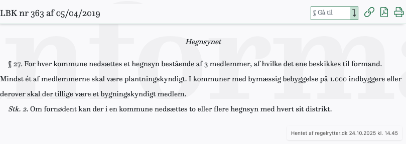 Screenshot af § 27. fra retsinformation.dk