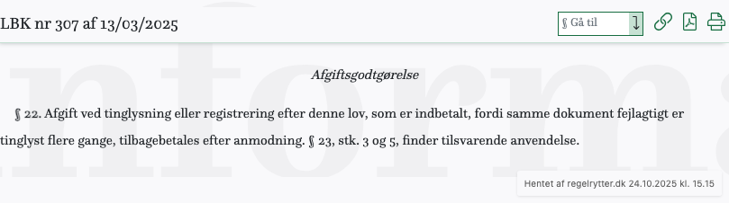 Screenshot af § 22. fra retsinformation.dk