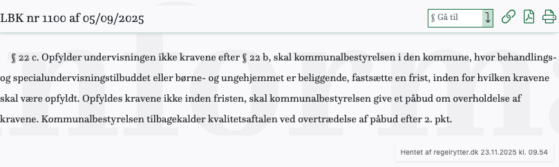Screenshot af § 22 c. fra retsinformation.dk