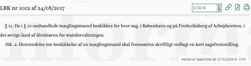Screenshot af § 11. fra retsinformation.dk