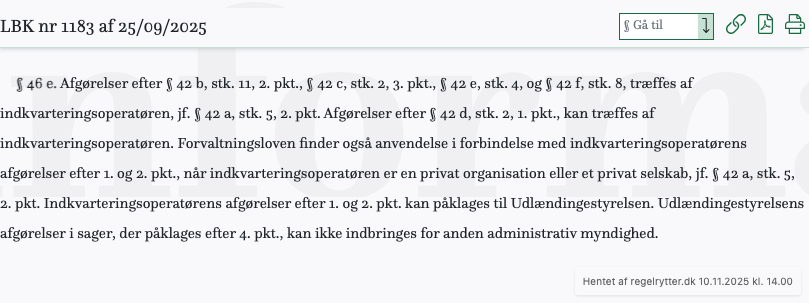 Screenshot af § 46 e. fra retsinformation.dk