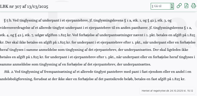 Screenshot af § 5 b. fra retsinformation.dk