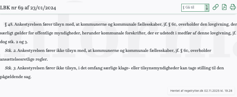 Screenshot af § 48. fra retsinformation.dk