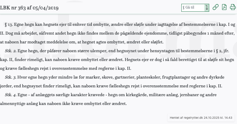 Screenshot af § 13. fra retsinformation.dk