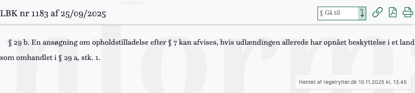 Screenshot af § 29 b. fra retsinformation.dk