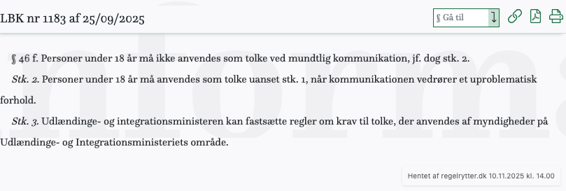 Screenshot af § 46 f. fra retsinformation.dk