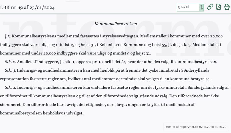 Screenshot af § 5. fra retsinformation.dk