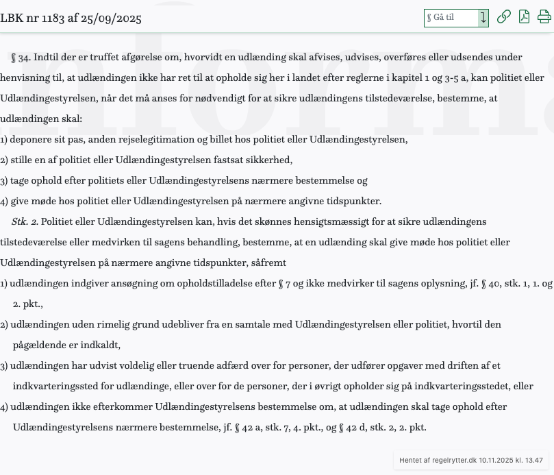 Screenshot af § 34. fra retsinformation.dk