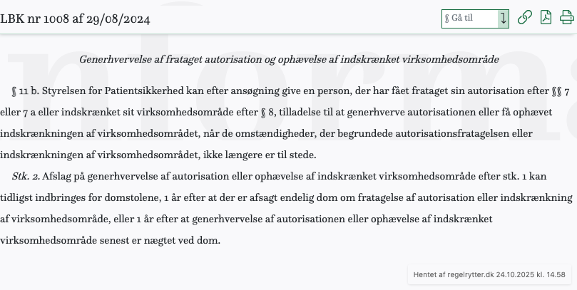 Screenshot af § 11 b. fra retsinformation.dk