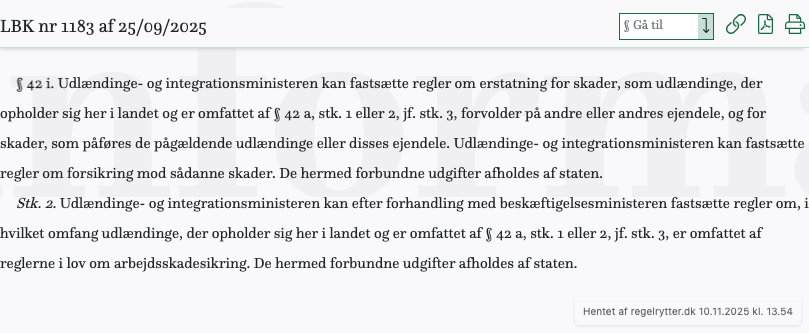 Screenshot af § 42 i. fra retsinformation.dk