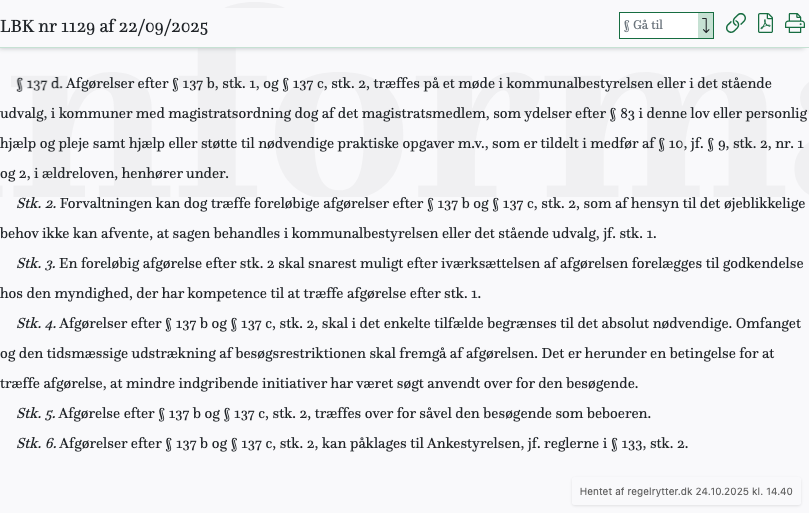 Screenshot af § 137 d. fra retsinformation.dk