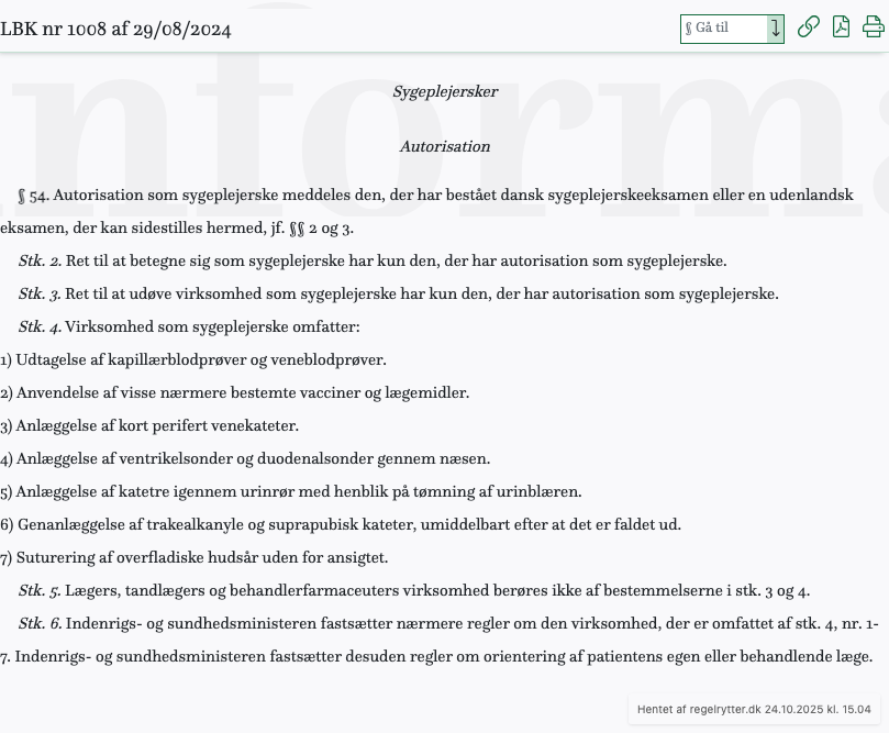 Screenshot af § 54. fra retsinformation.dk