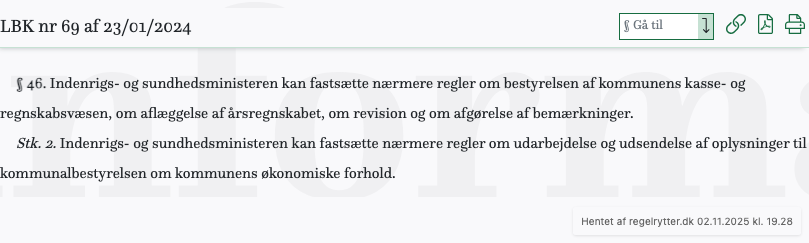 Screenshot af § 46. fra retsinformation.dk