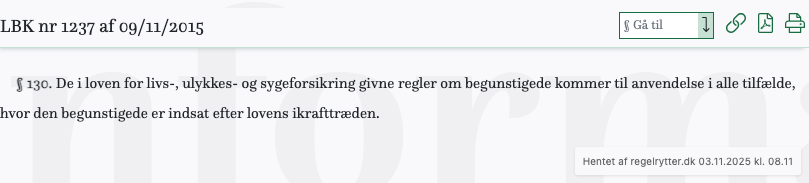 Screenshot af § 130. fra retsinformation.dk