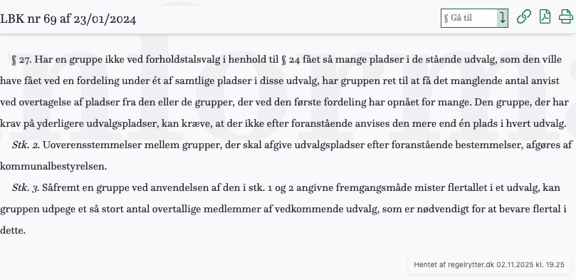 Screenshot af § 27. fra retsinformation.dk