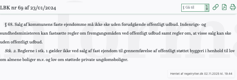 Screenshot af § 68. fra retsinformation.dk