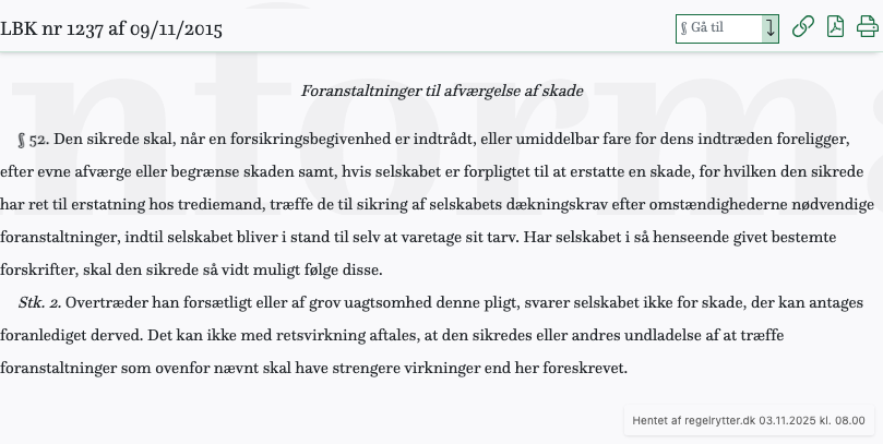 Screenshot af § 52. fra retsinformation.dk