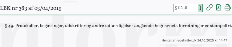 Screenshot af § 49. fra retsinformation.dk
