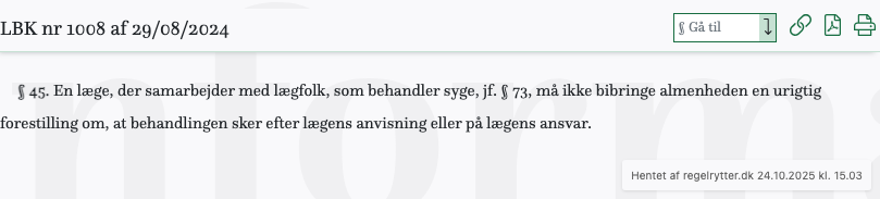 Screenshot af § 45. fra retsinformation.dk