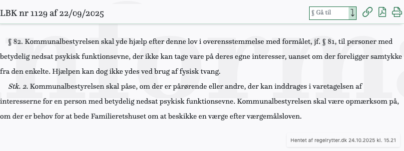 Screenshot af § 82. fra retsinformation.dk
