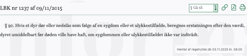 Screenshot af § 90. fra retsinformation.dk