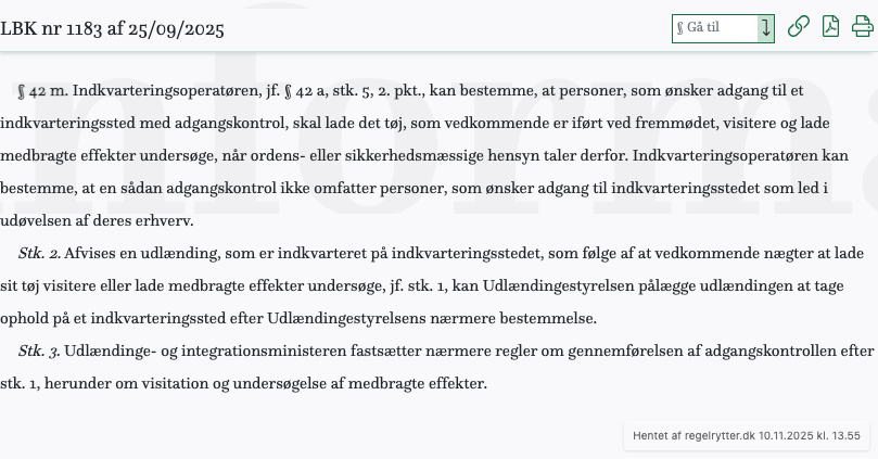 Screenshot af § 42 m. fra retsinformation.dk