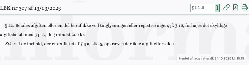 Screenshot af § 20. fra retsinformation.dk