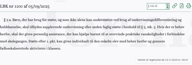 Screenshot af § 3 a. fra retsinformation.dk