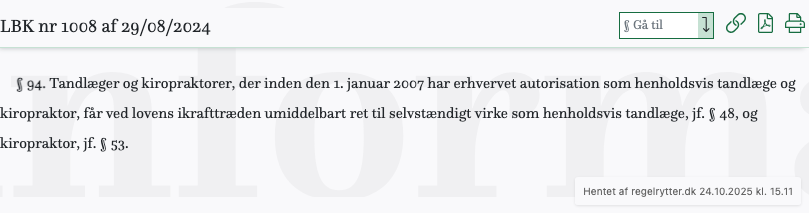 Screenshot af § 94. fra retsinformation.dk