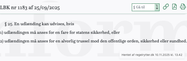 Screenshot af § 25. fra retsinformation.dk