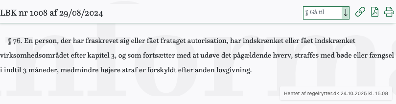 Screenshot af § 76. fra retsinformation.dk