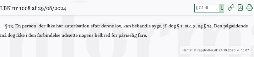 Screenshot af § 73. fra retsinformation.dk