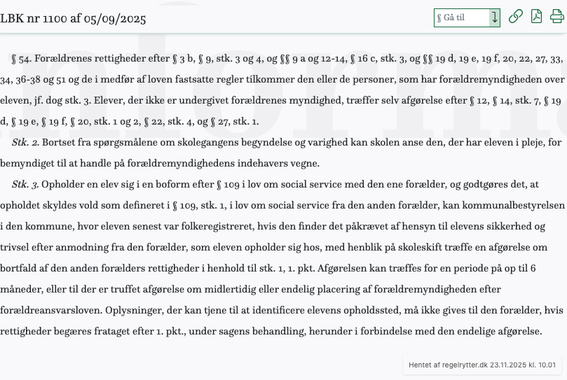Screenshot af § 54. fra retsinformation.dk