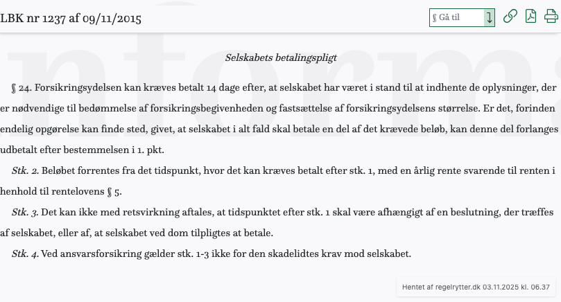 Screenshot af § 24. fra retsinformation.dk