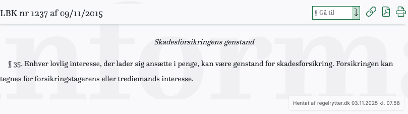Screenshot af § 35. fra retsinformation.dk