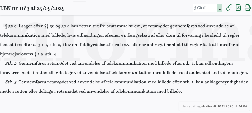 Screenshot af § 50 c. fra retsinformation.dk
