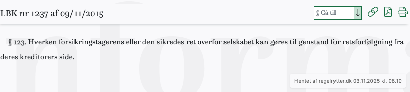 Screenshot af § 123. fra retsinformation.dk