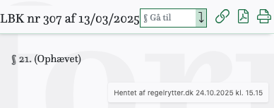Screenshot af § 21. fra retsinformation.dk