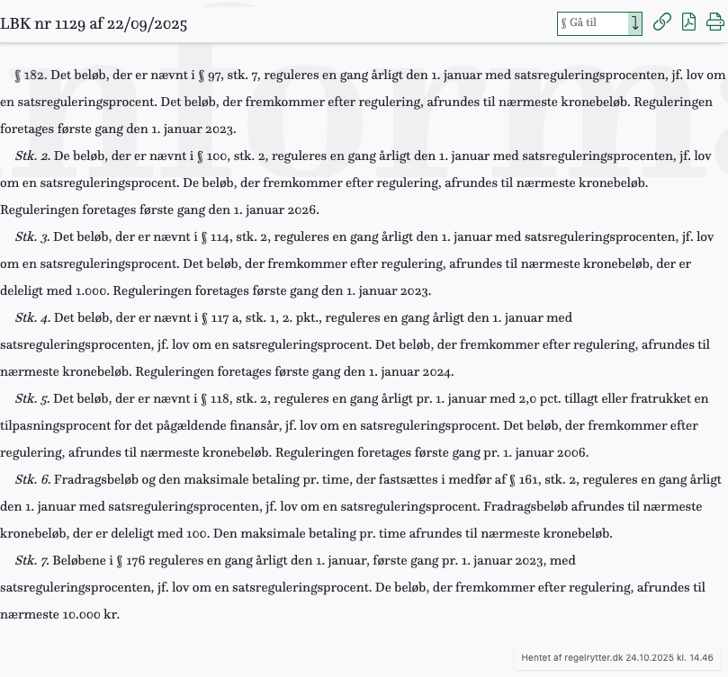 Screenshot af § 182. fra retsinformation.dk