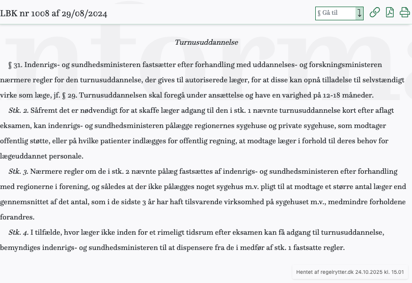 Screenshot af § 31. fra retsinformation.dk