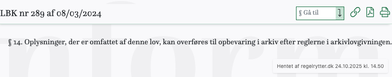 Screenshot af § 14. fra retsinformation.dk