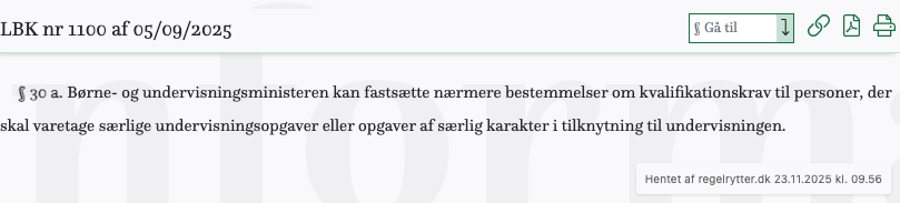 Screenshot af § 30 a. fra retsinformation.dk