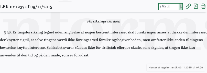 Screenshot af § 36. fra retsinformation.dk