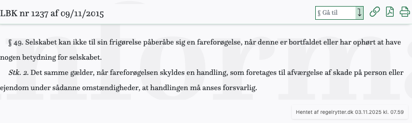Screenshot af § 49. fra retsinformation.dk