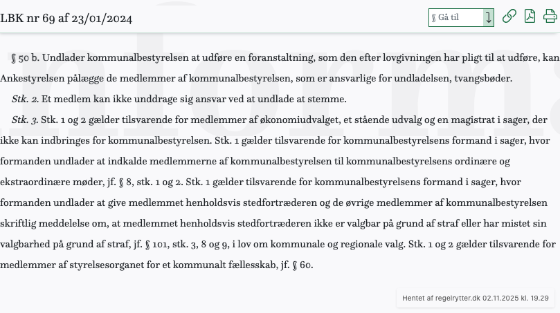 Screenshot af § 50 b. fra retsinformation.dk