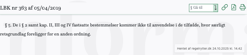 Screenshot af § 5. fra retsinformation.dk